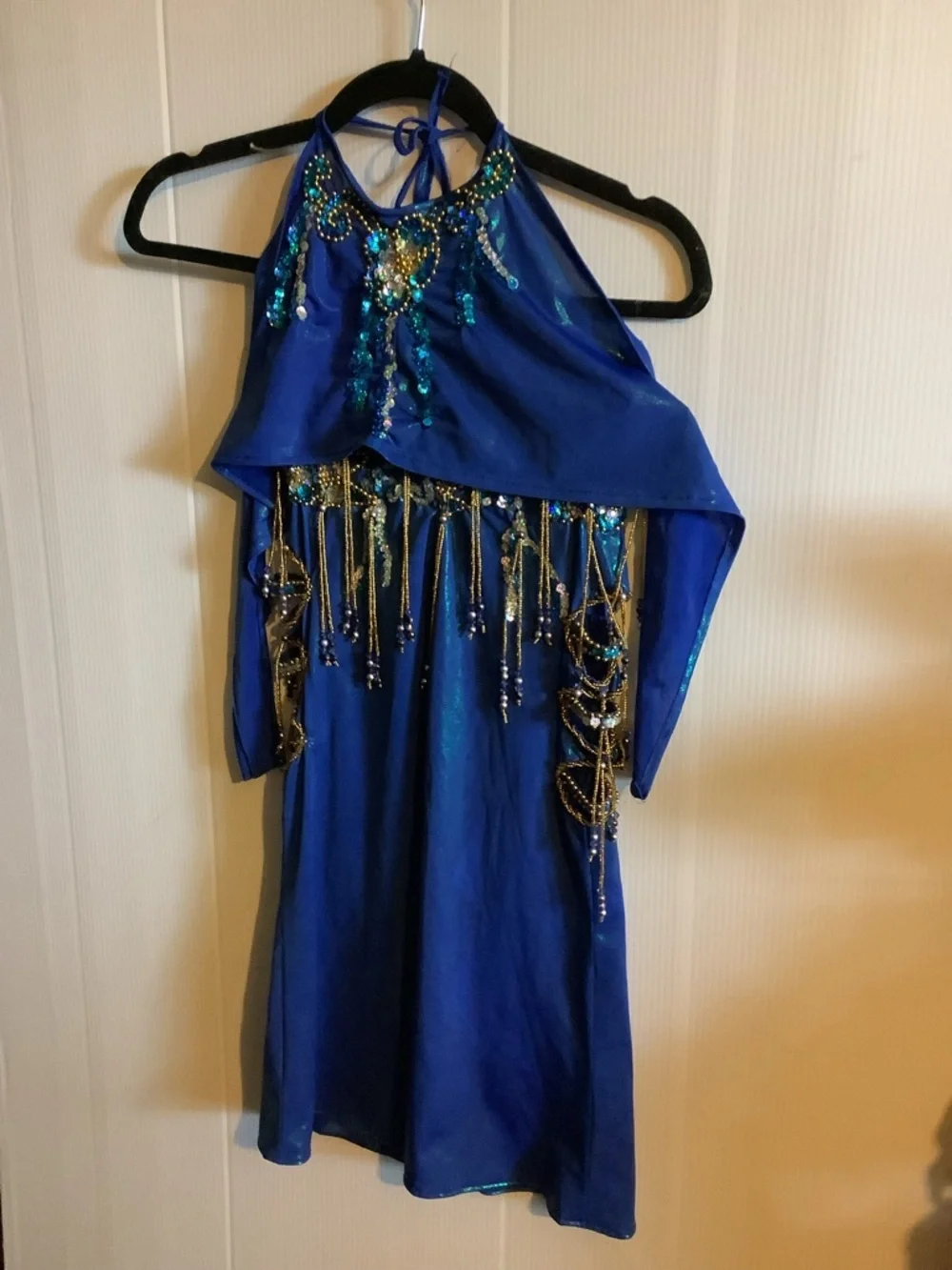 Hand made kids Royal Blue Beaded Halter Dress